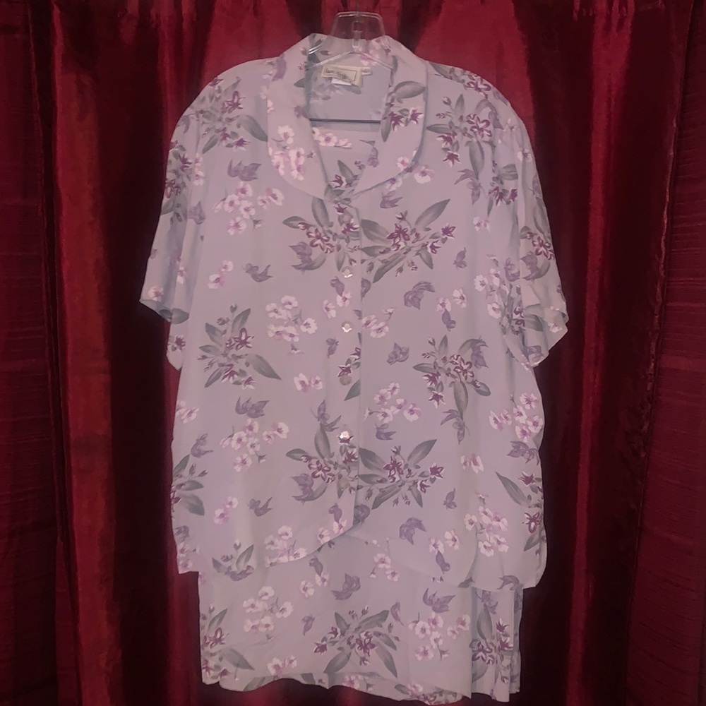 Floral. Green and purple skirt and top set size 16